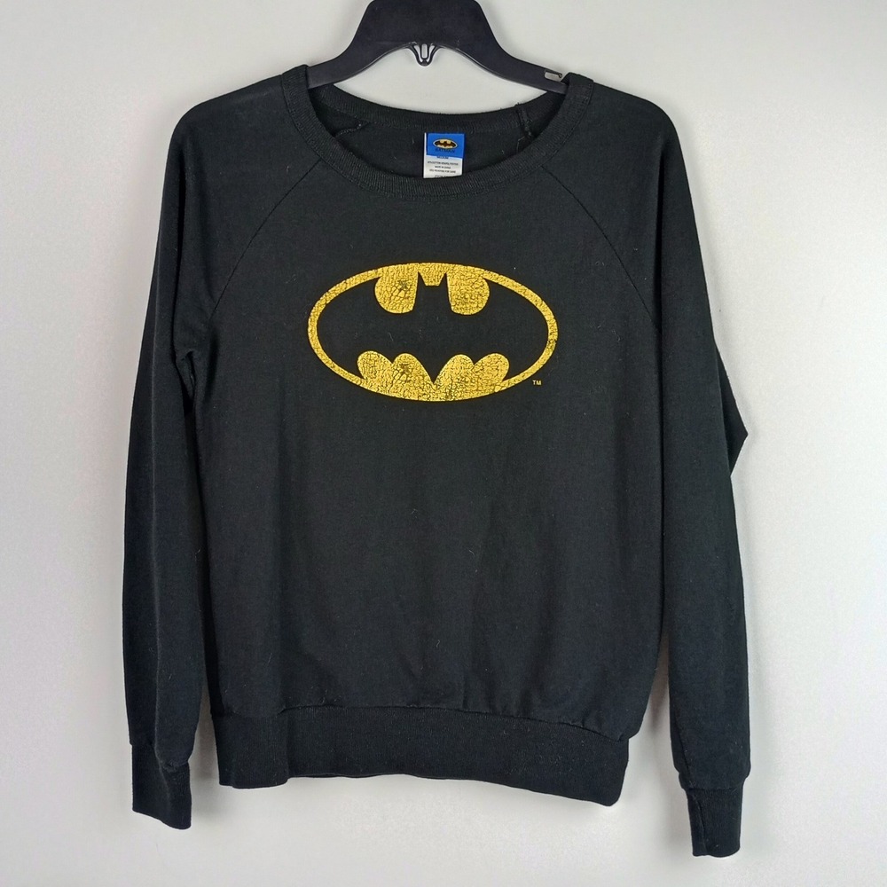 Batman Women S Black Distressed Graphic DC Comics Superhero Raglan Sweatshirt